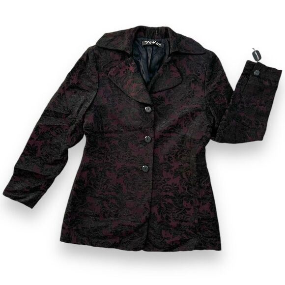 TAHARI Vintage With Tags Burgundy and Black Lined‎ Blazer Wm Sz 8 - Picture 3 of 9